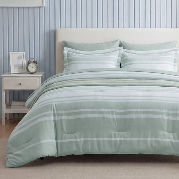 U by Bedsure Twin/Twin-XL Comforter Set Sage Green, 5 Pieces Reversible Bed in a Bag, Striped Dorm Bedding Set, All-Season