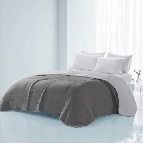 Twin Cooling Down Alternative Comforter, Reversible Jersey Knit Quilt with Bamboo Blend Fill, Soft Breathable All Season Bedding, Box Quilted, OEKO-TEX Certified, Grey