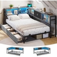thumbnail image 1 of Twin Corner Bed Frame with Bookcase Storage and Led Lights,Twin Daybed Frame with Charging Station,Metal Platform Bed Frame with Storage Drawers Underneath for Living Room,Bedroom & Guest Room,Gray, 1 of 10