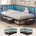 thumbnail image 1 of Twin Corner Bed Frame with Storage and Led Lights Metal Platform Bed Frame Twin Size with Storage Drawers & Charging Station Twin Size Daybed for Living Room,Bedroom,Guest Room,Wood Guardrail,Grey, 1 of 9