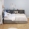 thumbnail image 1 of Twin Corner Daybed with Storage Drawers Bookcase Headboard LED Lighting and USB Charging Station Gray Metal Wood Construction Space Saving for Bedroom Apartment Dorm Guest Room, 1 of 10