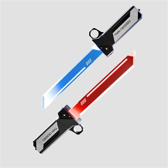 Twin Crossed LED Light Sword Set, Retractable Red & Blue Blades, Reversible Fingertip Spin Hilt, Connectable Double-Blade for Party