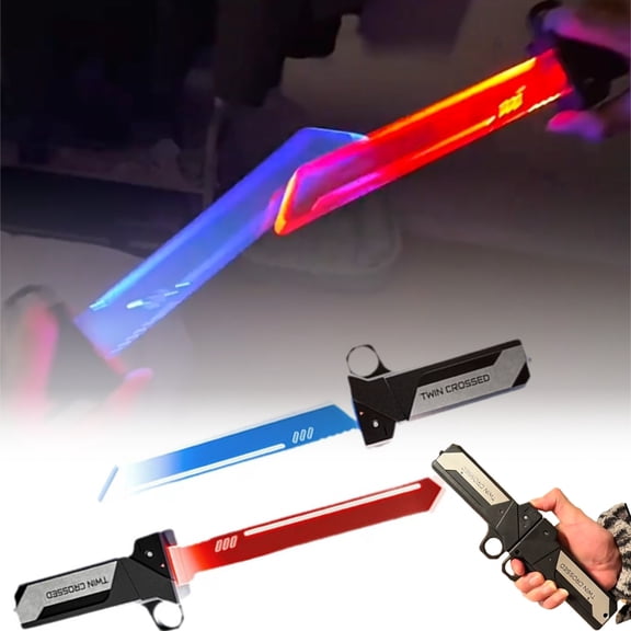 Twin Crossed Retractable LED Lightsaber Set, Dual-Color (Red & Blue) Fingertip Spin Hilt, Connectable Double-Blade, Party Cool Lighting