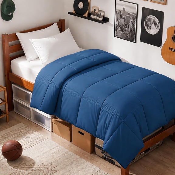 Twin Dark Blue Down Alternative Comforter 64x88 Inches Quilted Duvet Insert with Corner Tabs