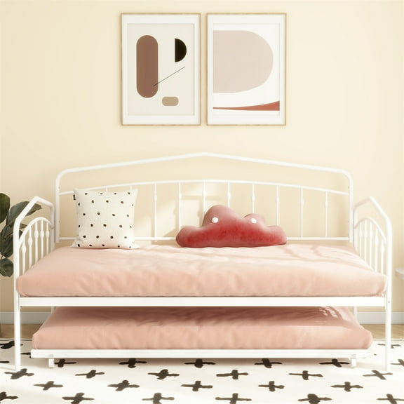 Twin Day Bed with Trundle Bed Twin Sturdy Metal Frame Daybed With Trundle Bed Frame Mattress Foundation With Metal Slats Support
