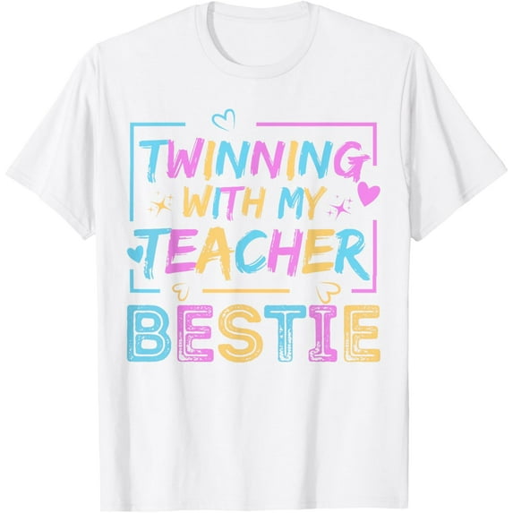 Twin Day Friends Teacher Twinning With My Bestie Matching T-Shirt men and women can wear, black, white, gifts