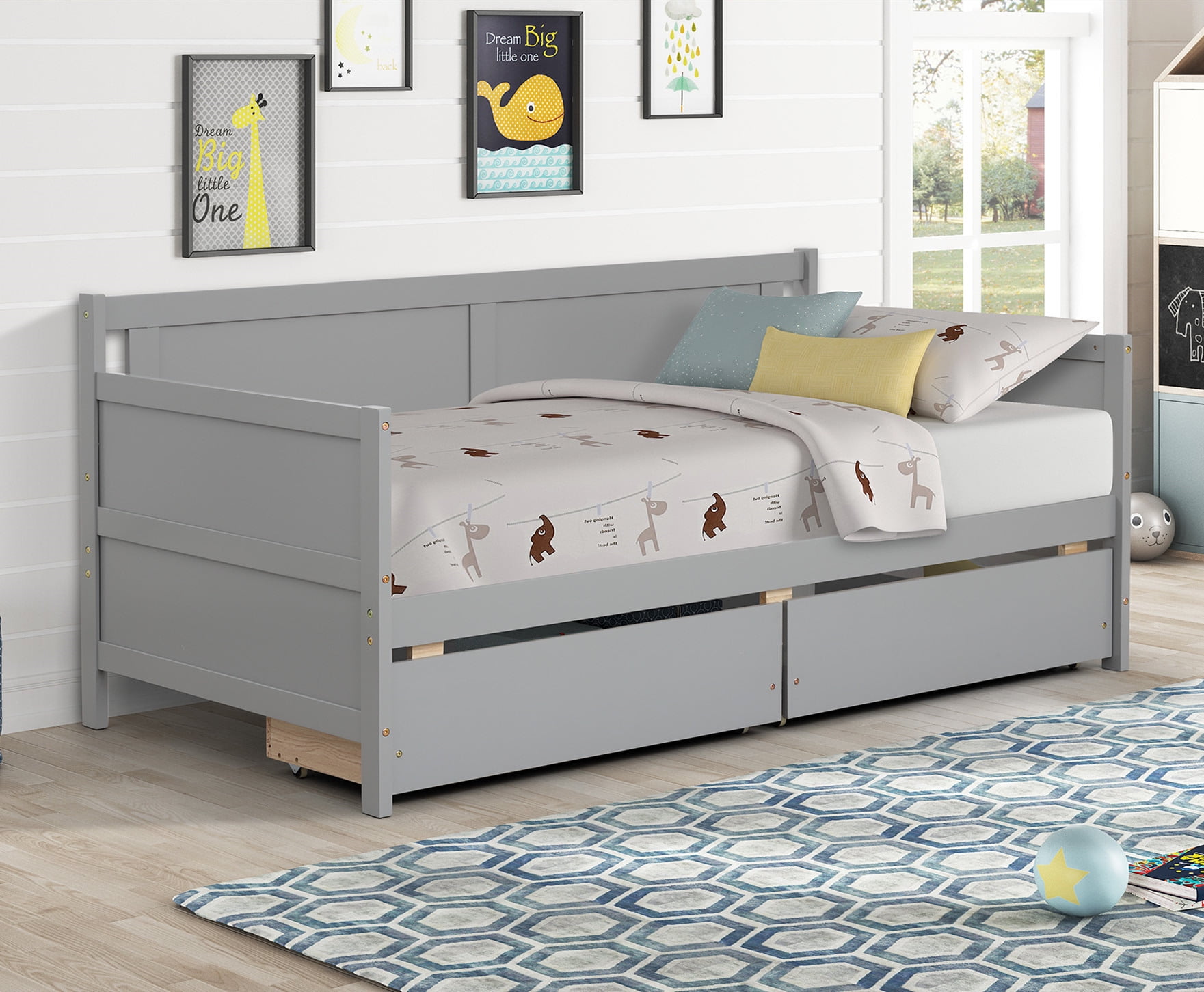 Twin Daybed with 2 Storage Drawers on Casters, Wood Captains Bed Sofa ...