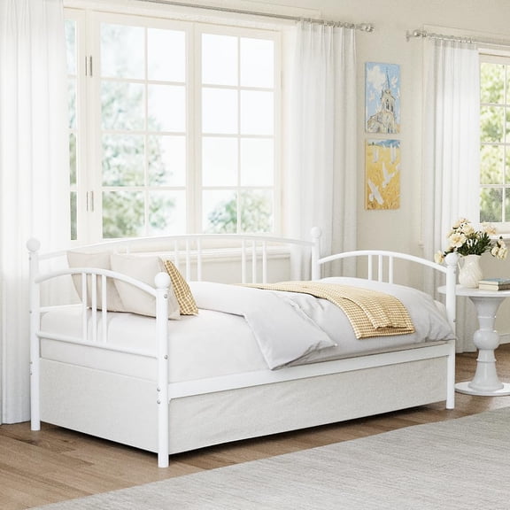 Twin Daybed Arched Headboard No Box Spring Needed Space-Saving Metal Frame for Living Room