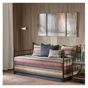 Twin Daybed Cover Set 6 Piece Reversible Printed Daybed Spread Multicolor Stripe Quilted Cover with Shams & Pillow