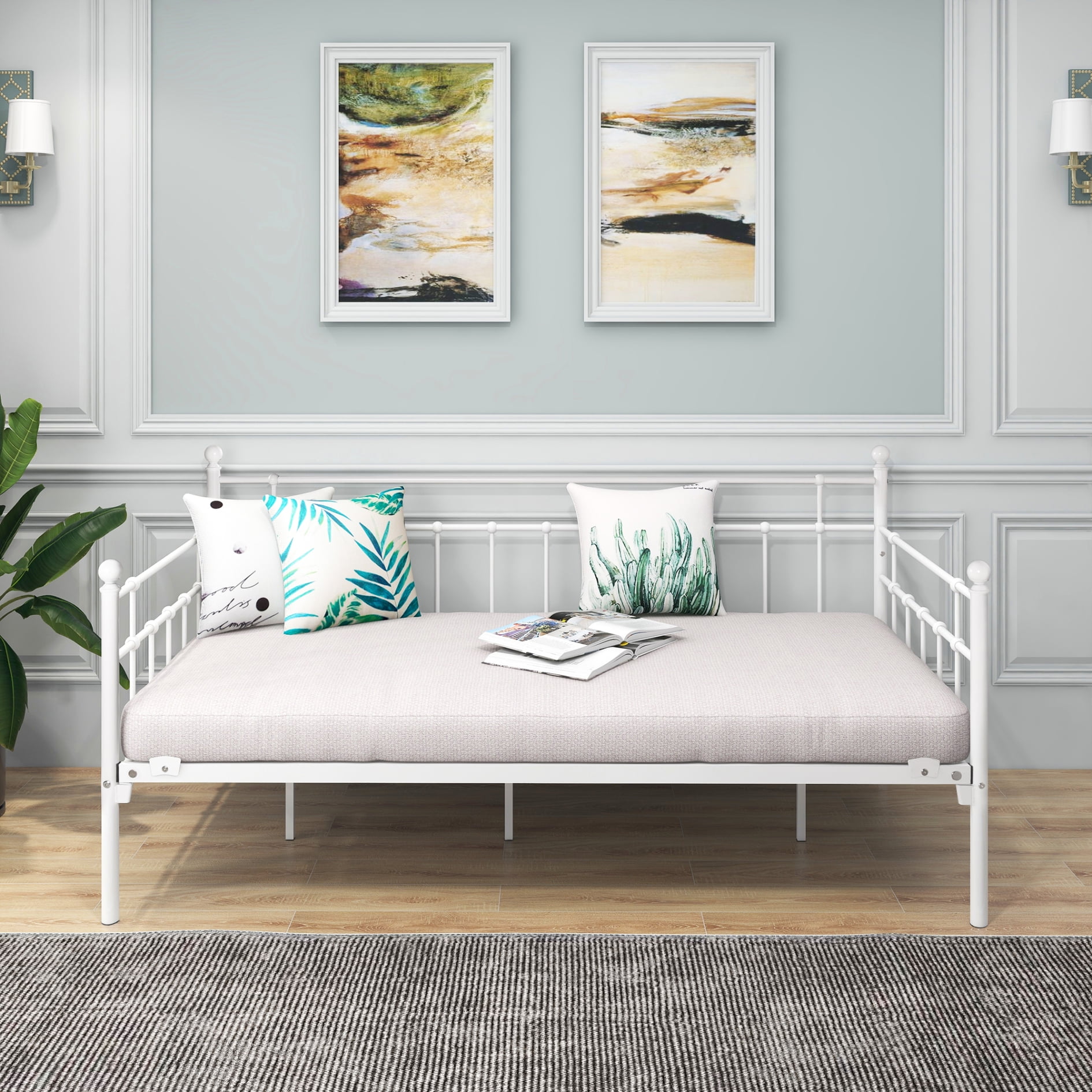 Twin Daybed Frame, Twin Size Metal Platform Frame with Headboard