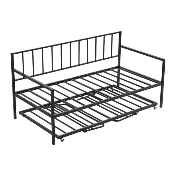 Twin Daybed Frame with Trundle & Charging Station, LED Metal Platform Bed - Adjustable Lift, 2-in-1 Multifunctional Daybed for Guest Room, Living Room