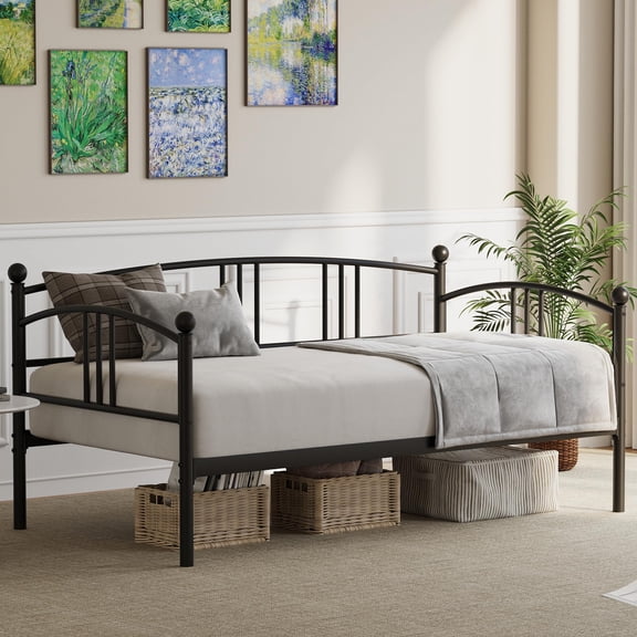 Twin Daybed, Metal Frame Sofa Bed with Arched Headboard - Sturdy Steel Slat Support, for Living Room, Bedroom, Guest Room, Studio Apartment