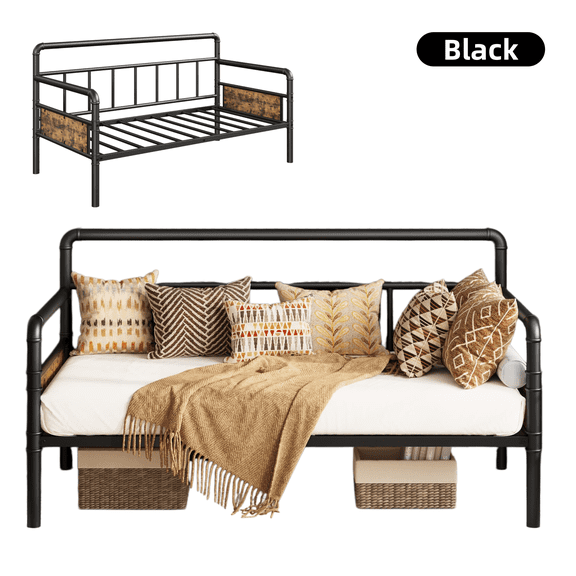 Twin Daybed, Metal Twin Bed Frame Heavy Duty Steel Slats Support, Sofa Bed Frame for Living Room, Guest Room, Noise Free - Black