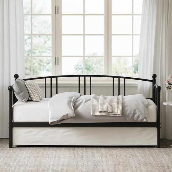Sofa Bed with Pull-out trundle bed for added sleeping space, Sturdy metal frame with reinforced steel slats for Bedroom,Twin,Black