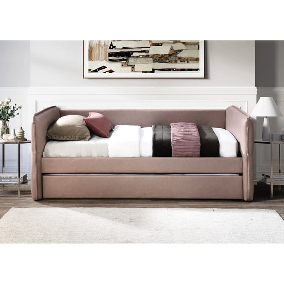 Twin Over Daybed With Trundle In Dusty Rose, 100% Fabric For Easy Care, Mauve Upholstery, 44in. Deep, 85.71in. Wide, 33.66in. High, 103.21lb. Heavy Rose Trundle, , To Keep Well, Upholstery Bed