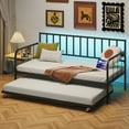 thumbnail image 1 of Twin Daybed with Trundle, Metal Trundle Bed, Sofa Bed Frame with Heavy Duty Metal Slats Sppports, Space Saving, for Living Room, Bedroom and Guest Room, 1 of 10