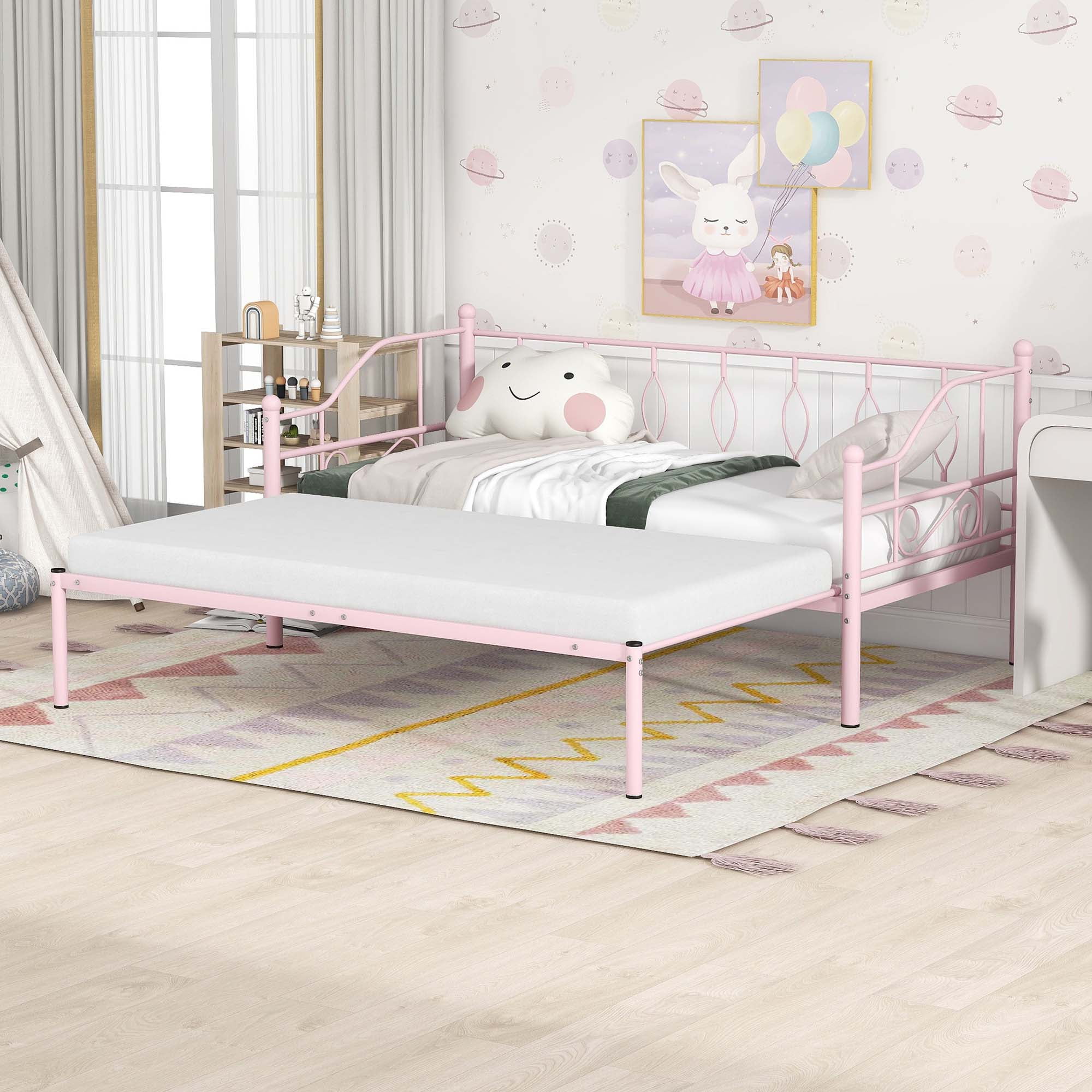 Twin Daybed with Trundle, SESSLIFE Metal Daybed Frame with Pull out