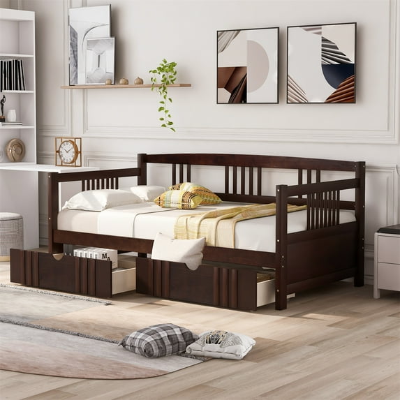 Twin Daybed with Two Drawers , Wood Twin Size Daybed with Storage , Mulfunctional Twin Bed Frame for Living Room,Guest Room,Children Room, No Box Spring Needed, Espresso