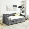 thumbnail image 1 of Twin Daybed With Drawer Storage In Grey: Upholstered Bed Button Back And Copper Nail Trimmed Arms Drawers Upholstery,, 1 of 6