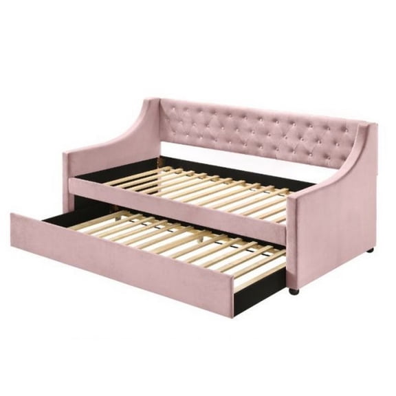 Twin Daybed with Sloped Track Arms and Trundle, Pink