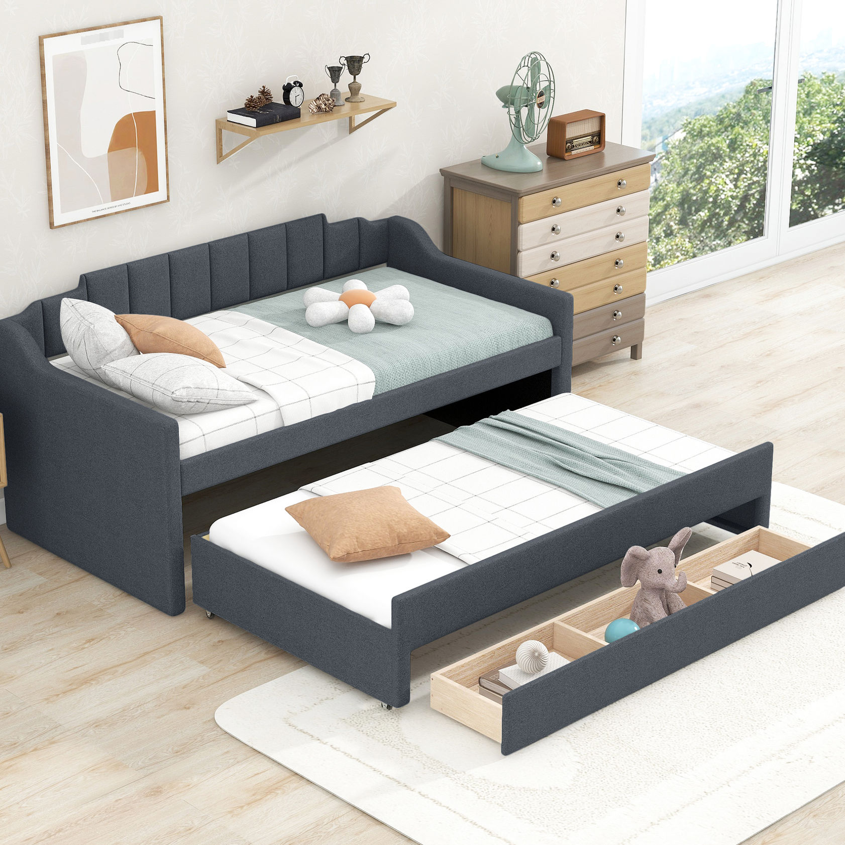Twin Daybed with Three Drawers and Trundle | Can Be a Sofa in Living ...
