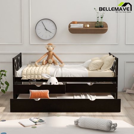 Twin Daybed with Trundle Bed,Bedroom Daybed with Storage Drawers, Headboard and Footboard, Wood Captains Bed(Espresso)