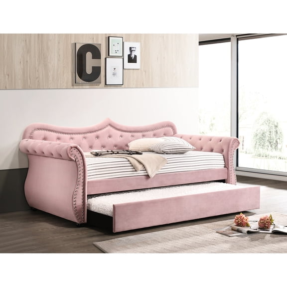 Twin Daybed with Trundle Feature | Suitable for Living Rooms | Upholstered Design with Fabric | Stable Base