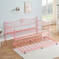 thumbnail image 1 of Twin Daybed with Trundle, Metal Day Beds Twin Size, Sofa Bed for Living Room and Guest Room, Pink, 1 of 8