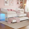 thumbnail image 1 of Twin Daybed with Trundle,Metal Sofa Bed Frame with LED Lights & Storage Drawers for Living Room Bedroom,White, 1 of 7