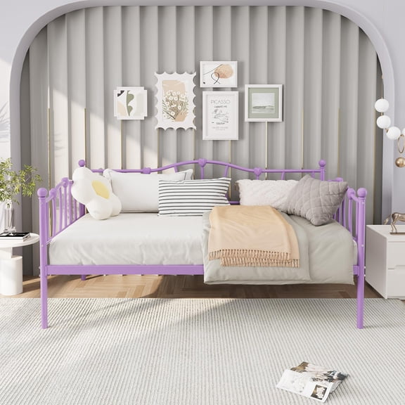 Twin Daybed with Trundle, Metal Sofa Bed Frame with Steel Slat Support, for Living Room, Bedroom, Love Heart Design, No Box Spring Needed