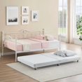 thumbnail image 1 of Twin Daybed with Trundle, Metal Trundle Bed, Sofa Bed Frame, Heavy Duty Metal Slats, for Living Room, Bedroom, Guest Room, Space Saving, White, 1 of 7