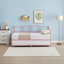 Twin Daybed with Trundle, Metal Twin Size Daybed with Pullout, Steel Slat Support Sofa Bed