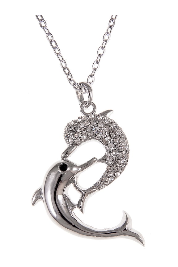 Twin Dolphin Chain Necklace Pendant y Tone Plated