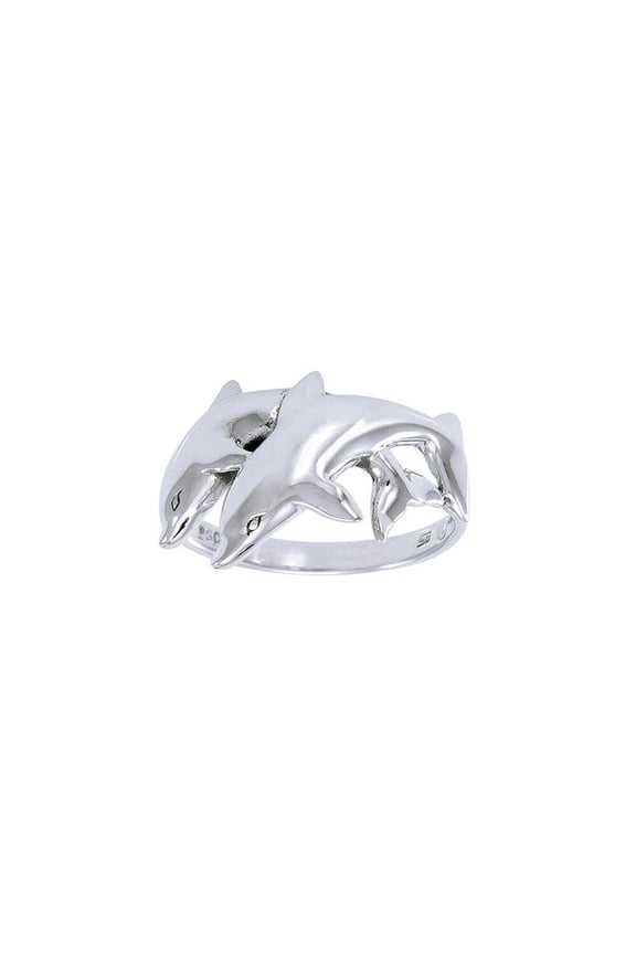 Twin Dolphin Ring 925 Sterling Silver Fine Ocean Animal Totem Sea Life Jewelry