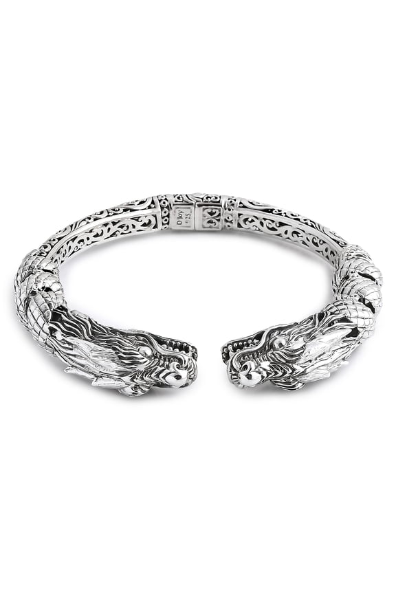 Twin Dragon Bangle Bracelet in Sterling Silver 7.25 In 42.25 Grams Christmas Gifts