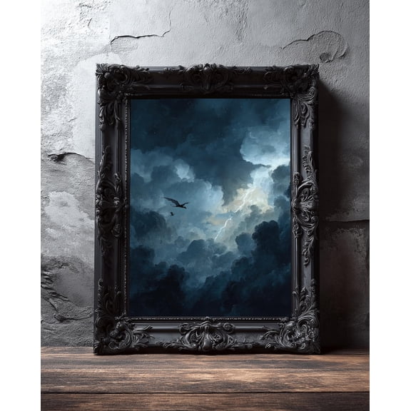 Twin Dragons Poster Epic Fantasy Sky Flight Dramatic Oil Style Wall Art Decor 8x12 UNFRAMED