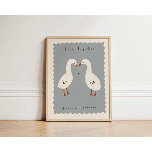 Twin Ducks Nursery Print, Twins Nursery Illustration Print, Twins Wall Art, Twins Baby Shower Gift, Nursery Wall Art, Twins Bedroom Poster , Poster Print Only