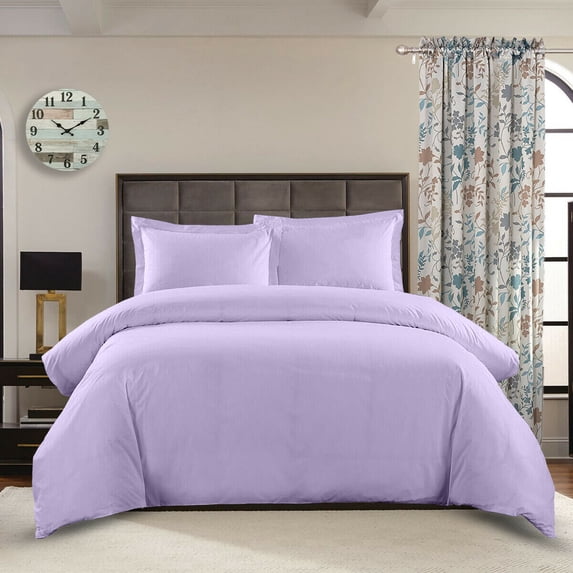 Twin Duvet Cover Set Lilac Color - Egyptian Cotton 400-Thread Count, Zipper Closure Corner Ties, 1 Duvet Cover and 2 Matching Pillow Shams