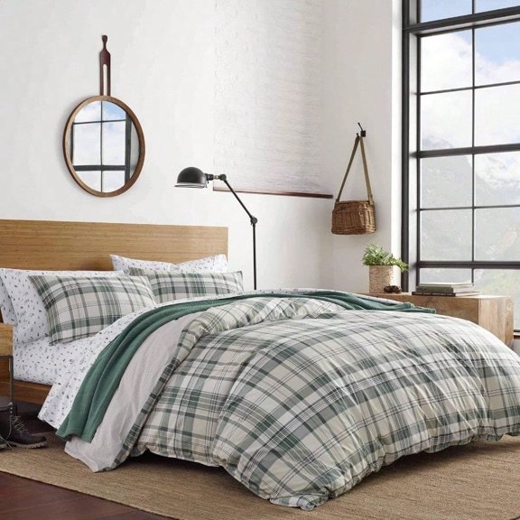 Twin Duvet Cover Set Reversible Flannel Bedding Set With Matching Sham MediumWeight Dorm Essentials Timbers Evergreen