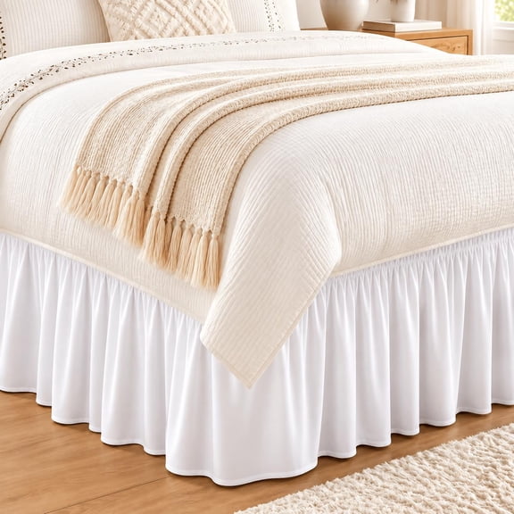 Twin Elastic Bed Ruffle With Flexible Adjustable Elastic Belt,15 Inch Drop, Hide Under Bed Storage, Hotel Luxury Bed Skirt