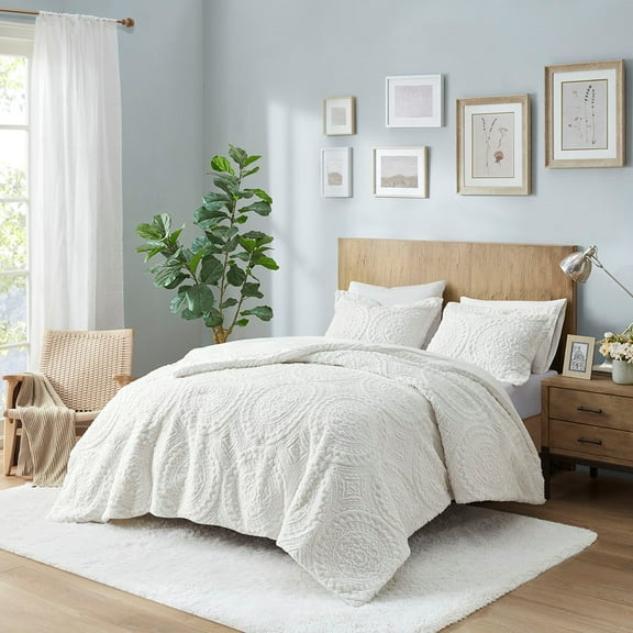 Twin Embroidered Medallion Faux Fur Ultra Plush Comforter Mini Set