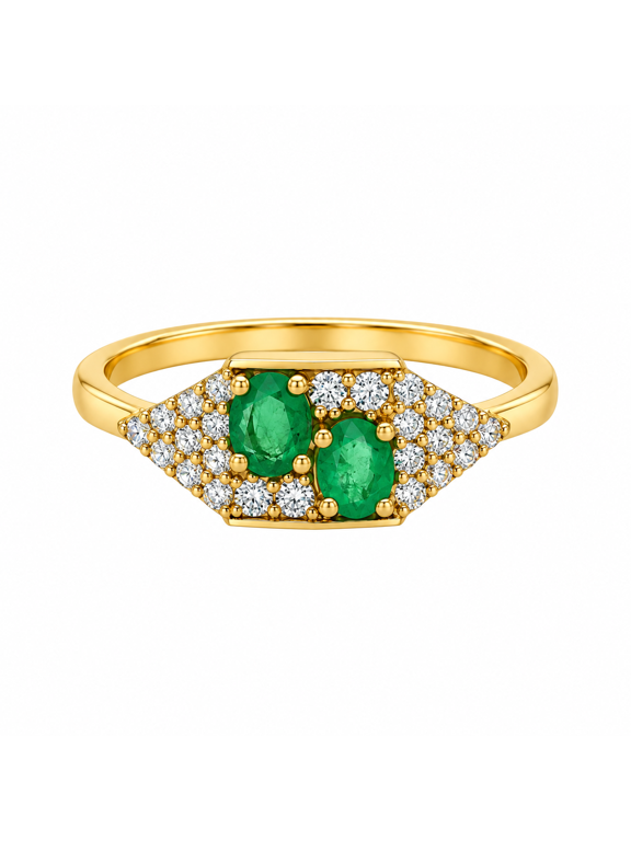 Twin Emerald Cluster Ring in Sterling Silver for Women – Sparkling Zircon Halo Designer Band