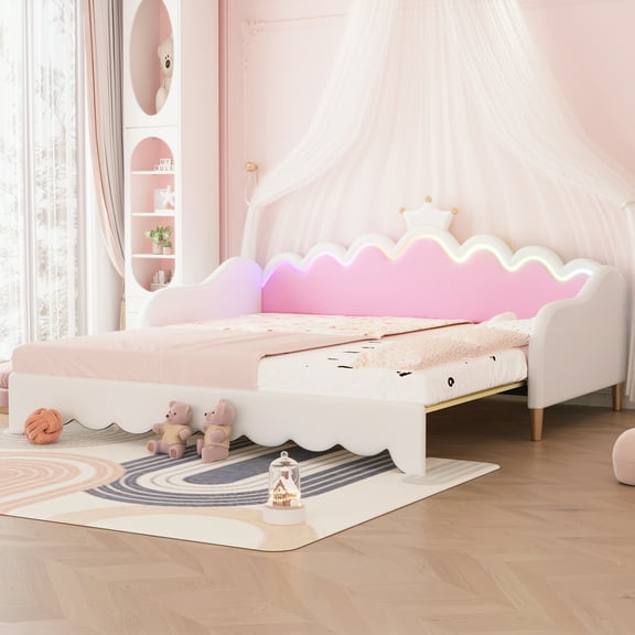 Twin Extending Daybed with Led Lights, Modern Upholstered Princess Daybed