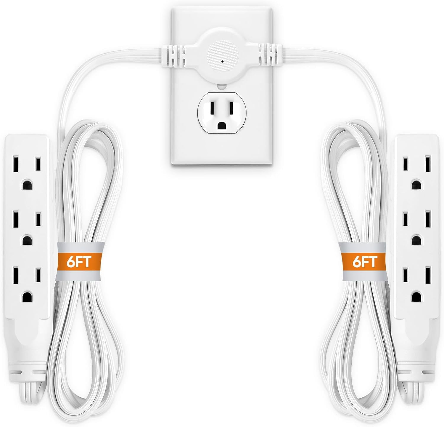 Twin Extension Cord Power Strip - 12FT Dual with Flat Wall Plug, Split ...
