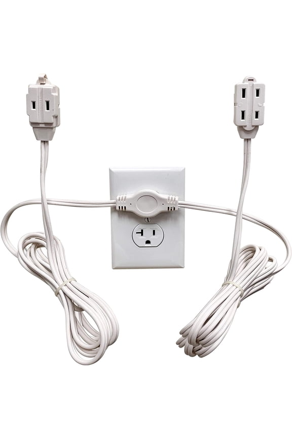 , Twin Extension Cord Power Strip - 18 Foot Cord - 9 feet on Each Side - Flat Head (Wall Hugger) Outlet Plug - 6 Polarized Outlets with Safety Cover