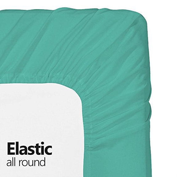 Twin Extra Long Fitted Sheet Only - Soft & Comfy 100% Cotton- By Crescent Bedding (Twin XL, Aqua)