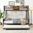 thumbnail image 1 of Twin Over Full Metal Bunk Bed With Trundle Side Ladder Guardrail Black Brown, 1 of 12