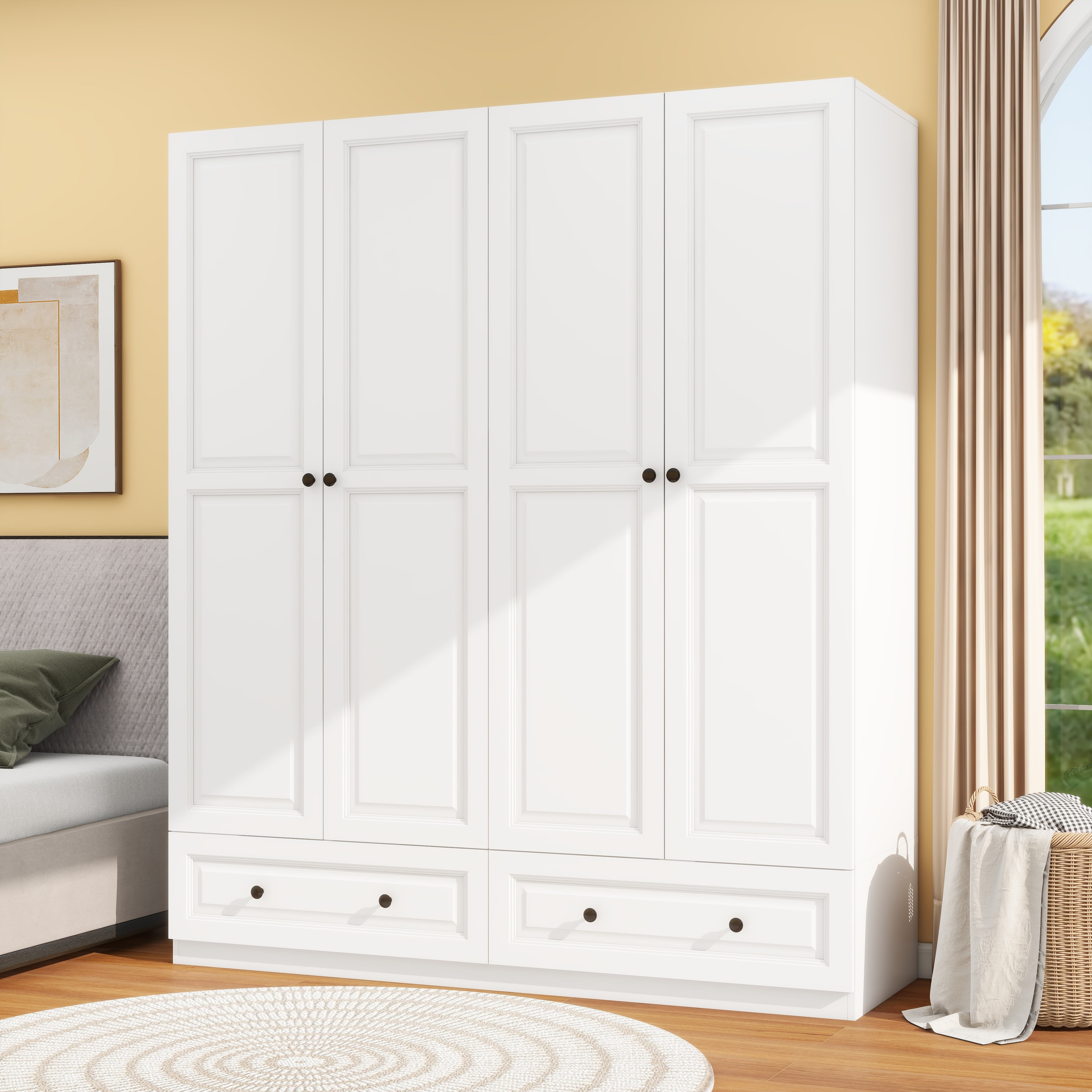 Twin Fins Versatile 4-Door Wardrobe with 2 Drawers, Spacious Closet for ...