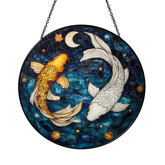 Twin Fish Inspired Stained Glass Suncatcher – Decorative Window Hanging