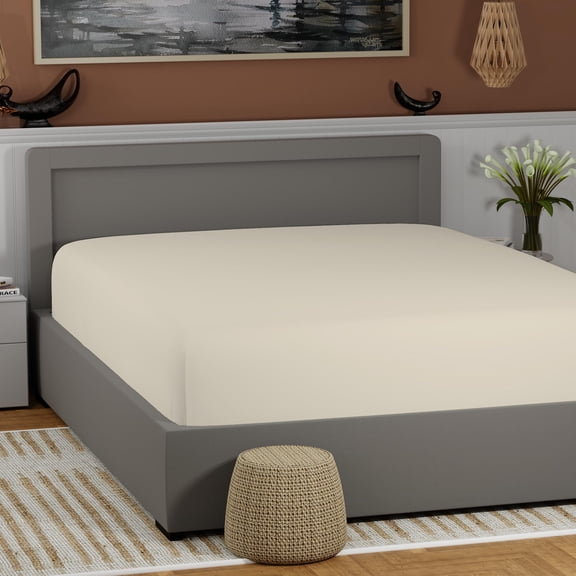 Twin Fitted Sheet, 100% Cotton Fresh Ivory, 17 Inch Deep Pocket, Lightweight Breathable Cool Crisp, Percale Weave, College Dorm Essentials, Back to School Bedding, Machine Washable